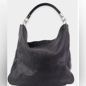 YSL Large Black Hobo Bag with Leopard Print Lining